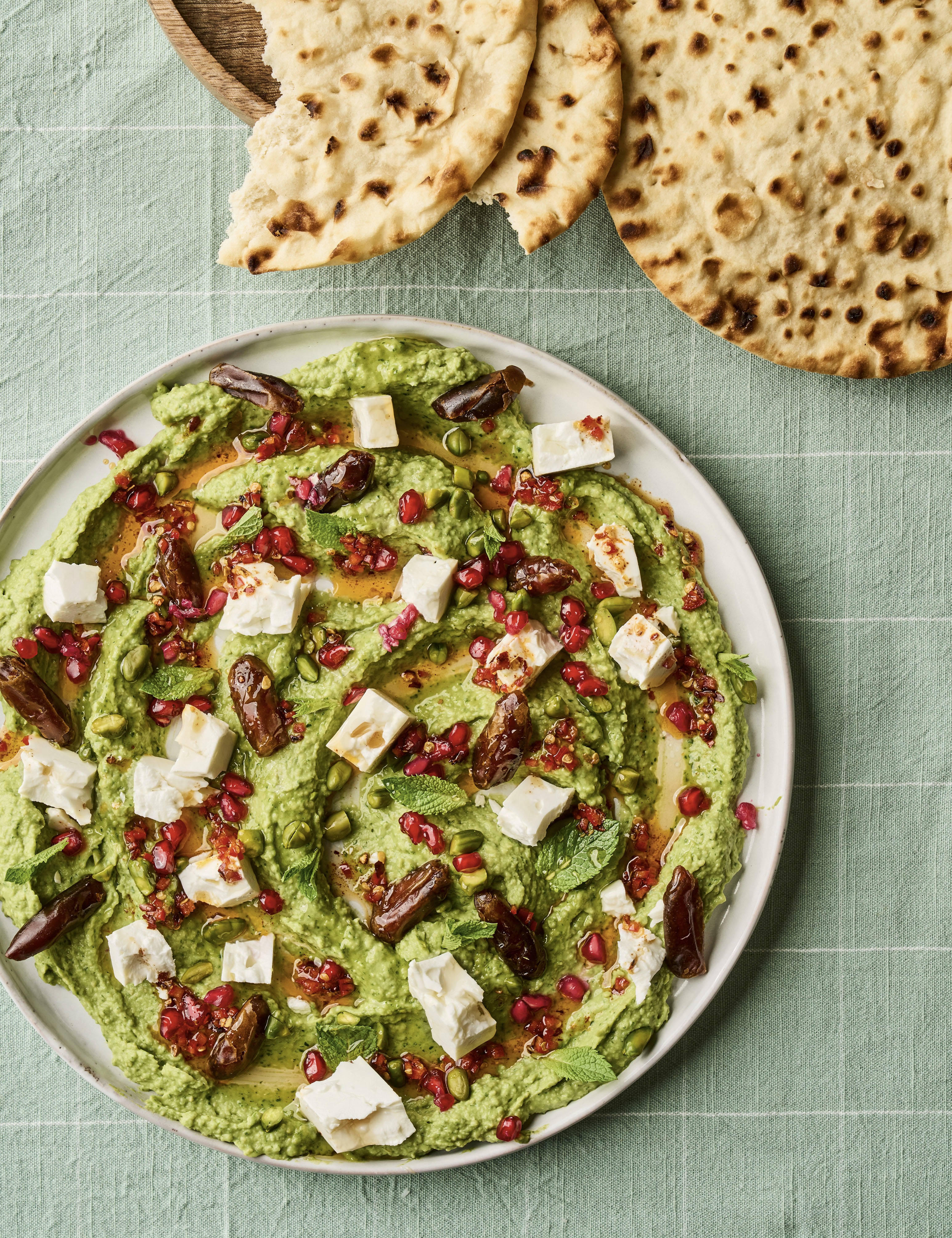 Herb Hummus, Feta, Dates and Pomegranate
