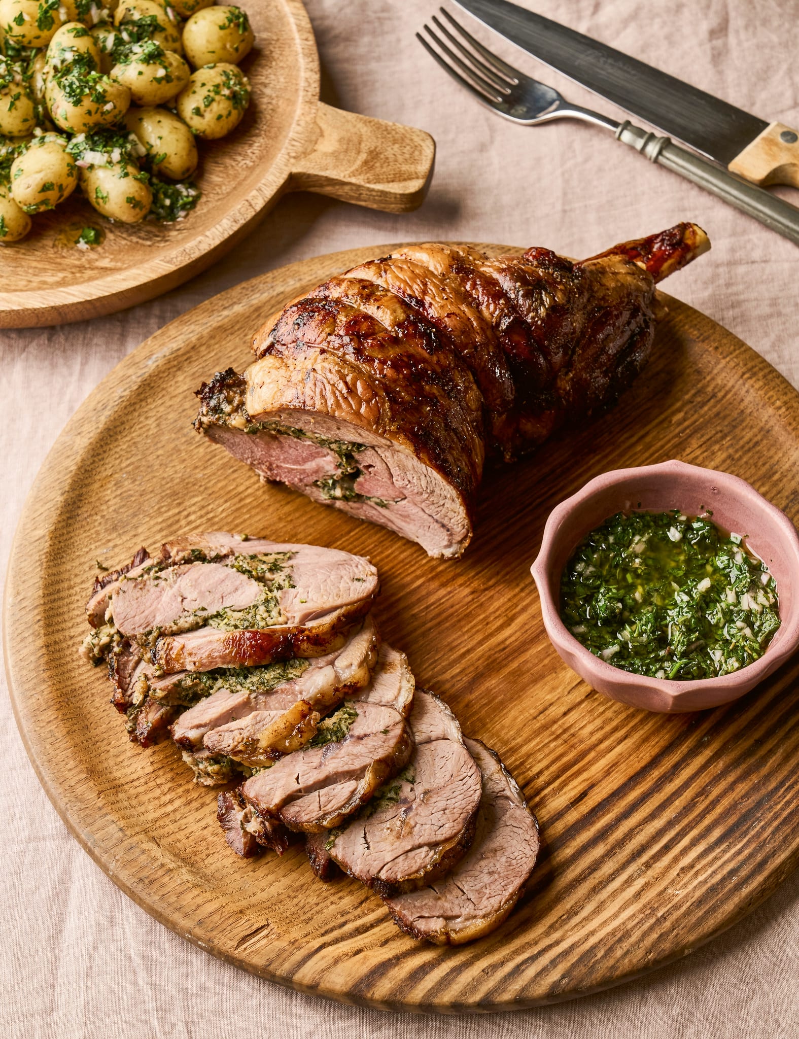 Roast Leg of Lamb with Salsa Verde and Lamb Jus